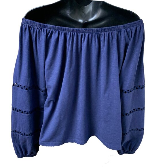 Lilly Pulitzer Katt Navy Off TheShoulder Blouson‎ Sleeve Top - Picture 6 of 8